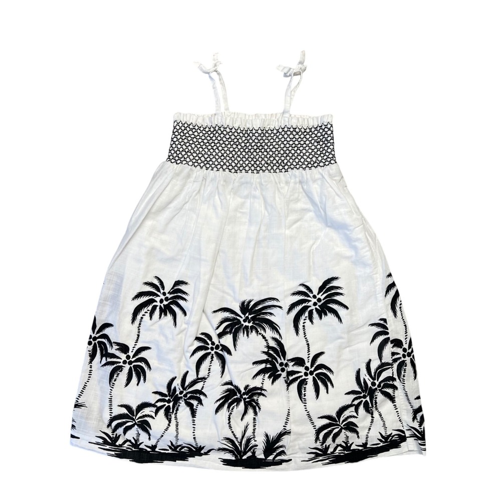Janie and Jack Girls White Black Palm Tree Print Smocked Sundress Size 3 Coastal